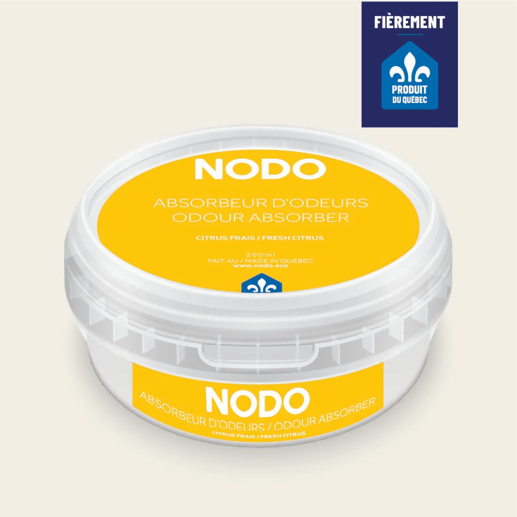 Absorbeur d’odeurs NODO 200ml – Fragrance Citrus Frais. Couvercle jaune éclatant.