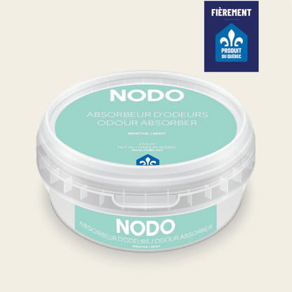 Absorbeur d’odeurs NODO 200ml – Fragrance Menthe. Couvercle vert menthe doux et apaisant.