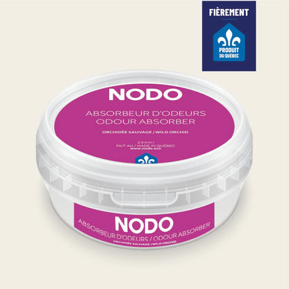 Absorbeur d’odeurs NODO 200ml – Fragrance Orchidée Sauvage. Couvercle mauve lumineux.
