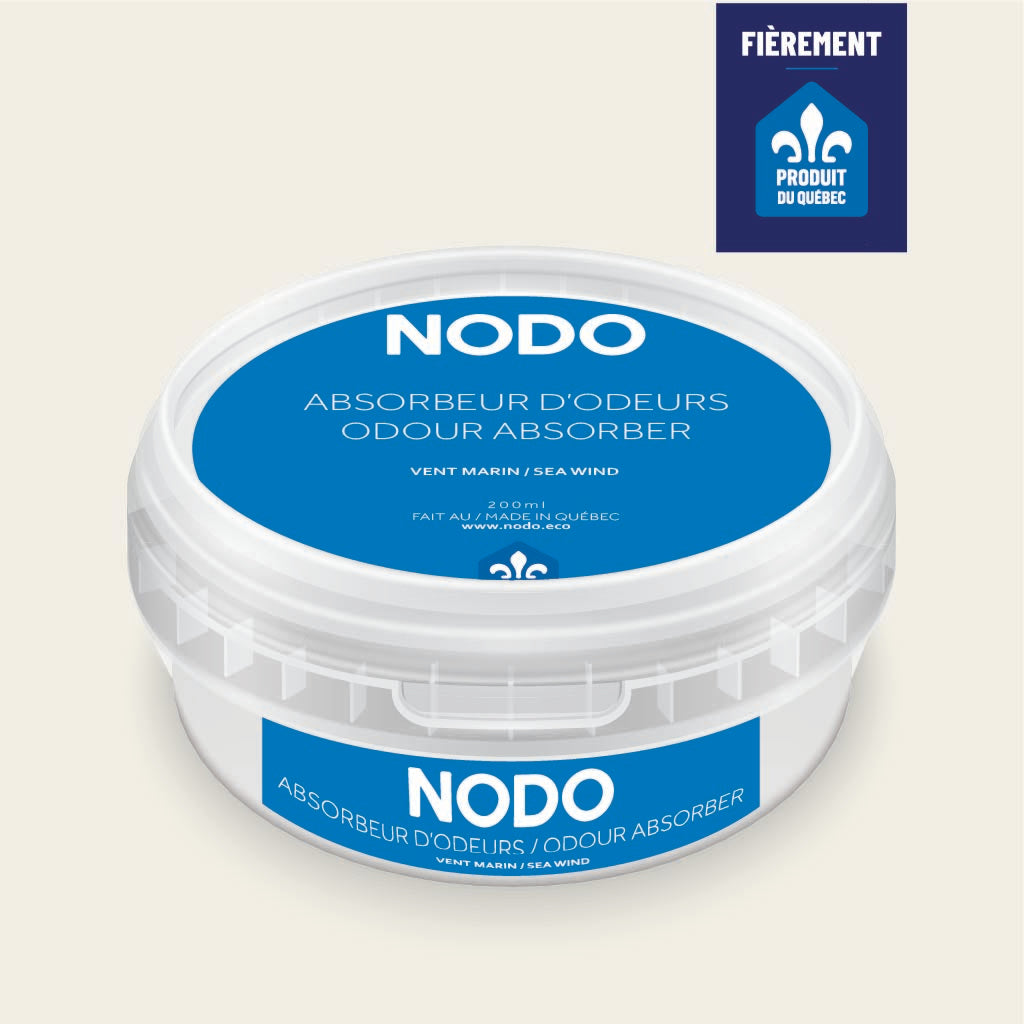 Absorbeur d’odeurs NODO 200ml – Fragrance Vent Marin. Couvercle bleu océan rafraîchissant.